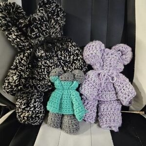 Handcrafted Crochet Teddy Bear Set - Black, Gray, Purple